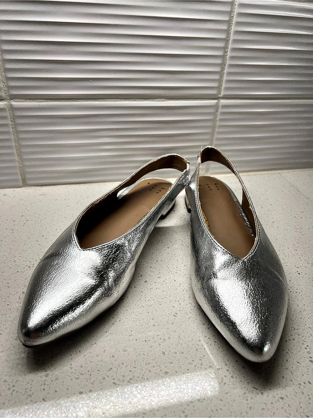 A New Day Alisa Slingback Flats Silver Pointed Toe